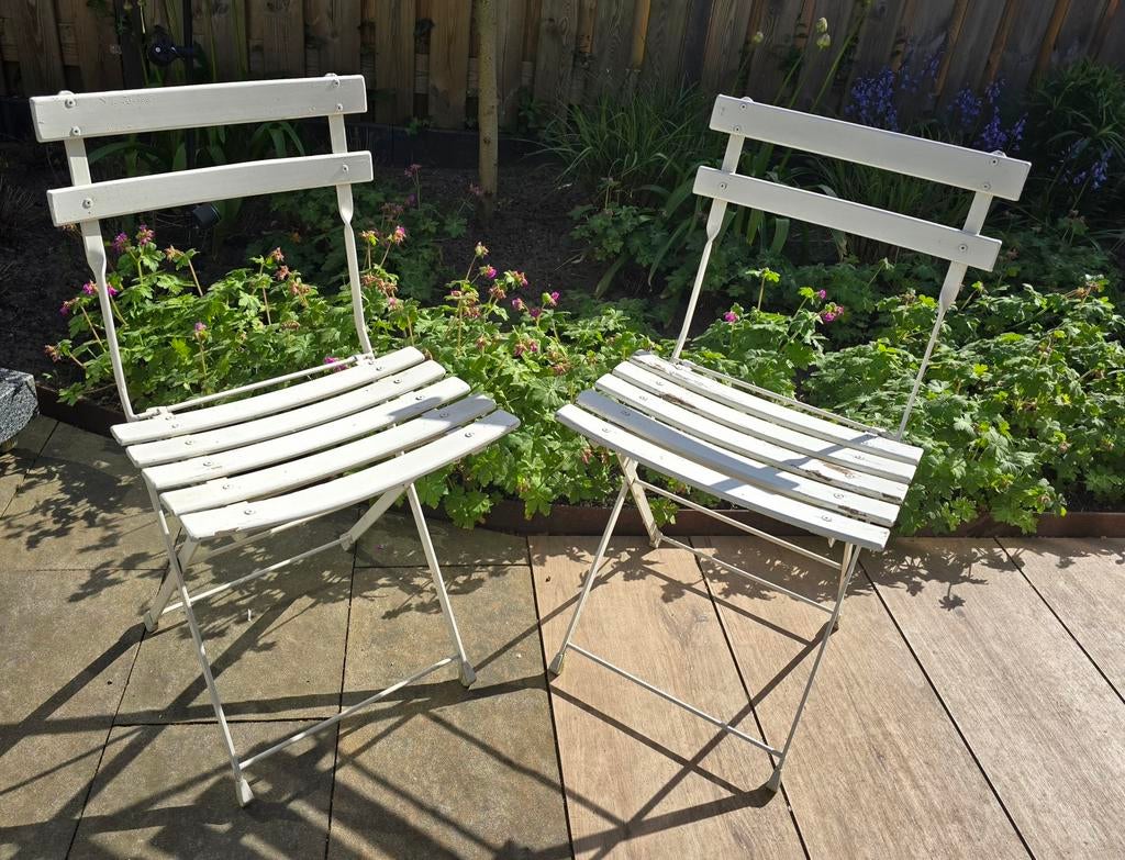 2 landelijke/brocante stoeltjes, Ophalen of Verzenden, Metaal
