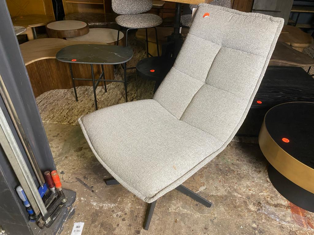 Draaifauteuil grijze bouclé stof, Ophalen, Nieuw, Stof, 75 tot 100 cm