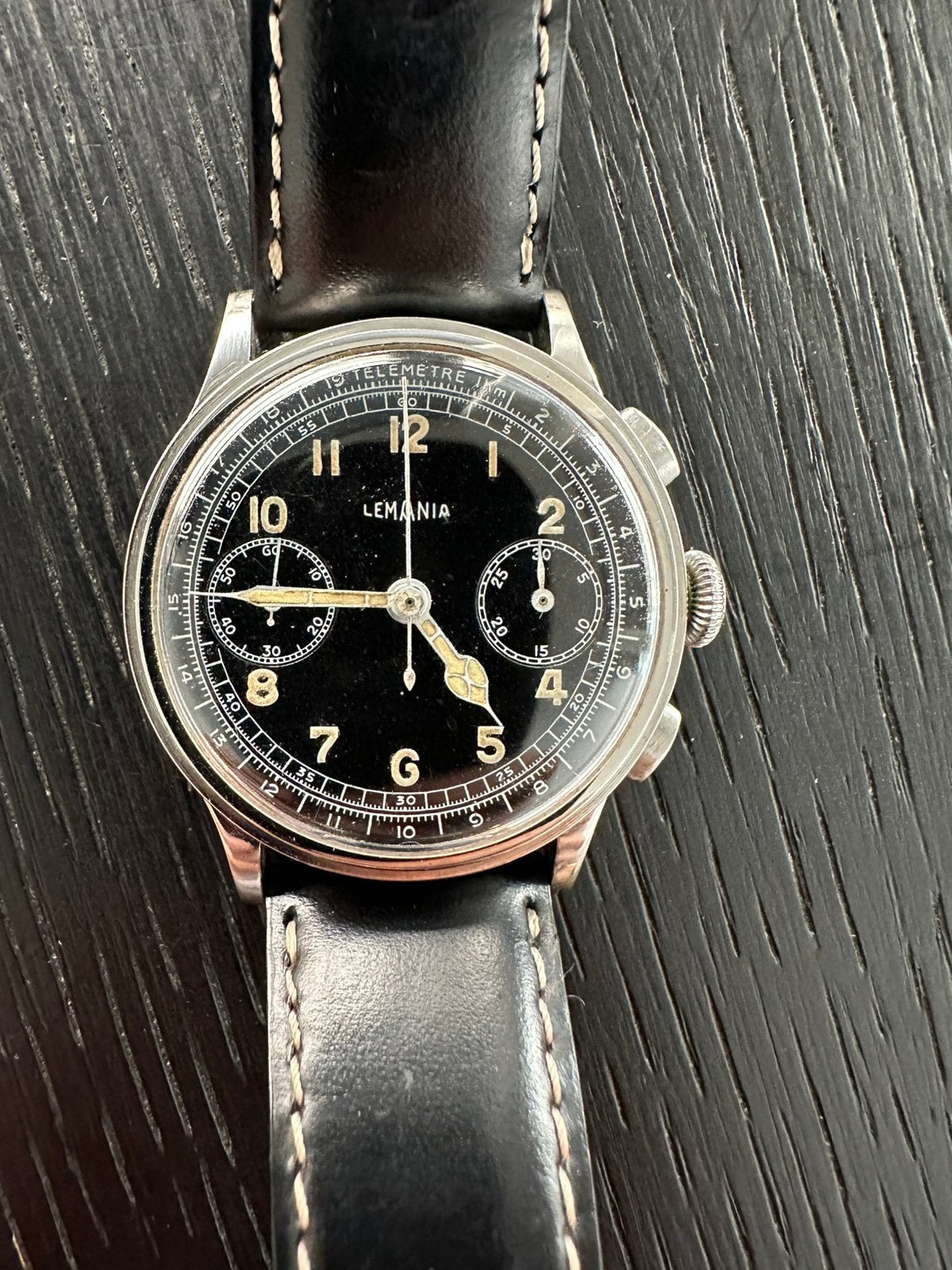 Lemania chronograaf uit jaren 40, Overige merken, Staal, Polshorloge, Ophalen of Verzenden