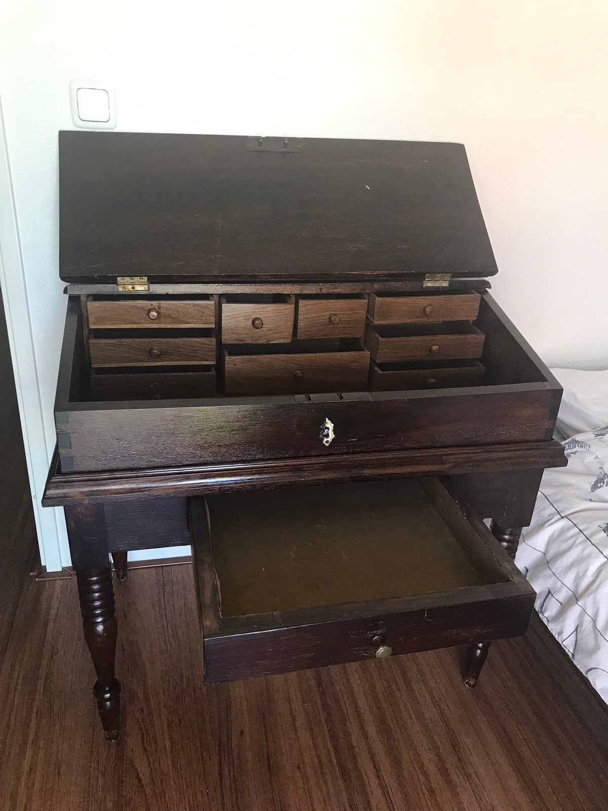 Antieke secretaire met klep en lade, Ophalen, Gebruikt
