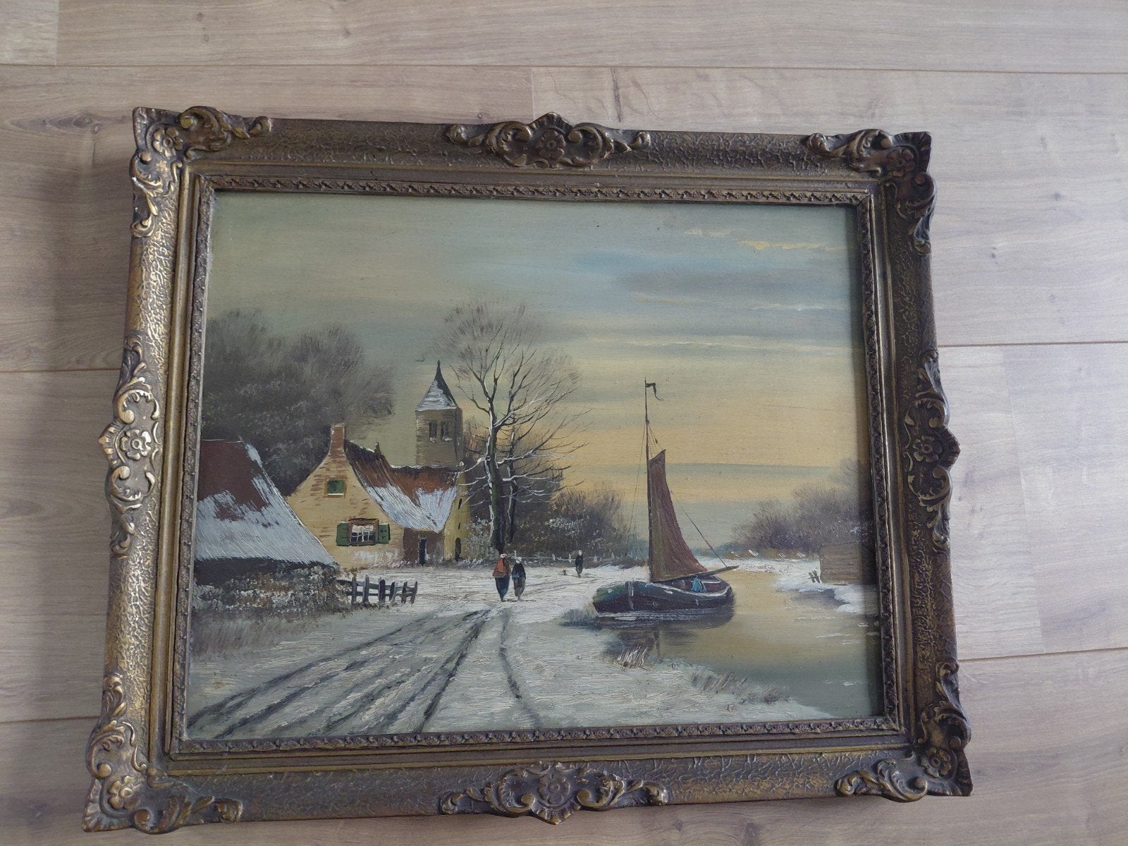 schilderij landschap met zeilboot, Ophalen