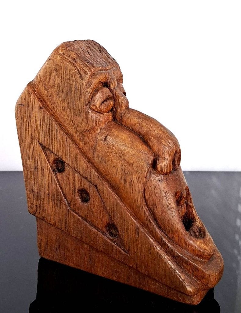 Prachtig Art Deco Houten Beeld “Gaper Grotesk”, Ophalen of Verzenden