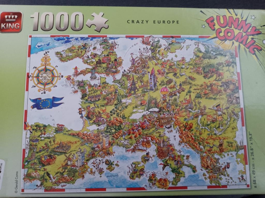 King Funny Comic Crazy Europe Puzzel 1000 Stukjes, Ophalen of Verzenden, 500 t/m 1500 stukjes, Gebruikt, Legpuzzel