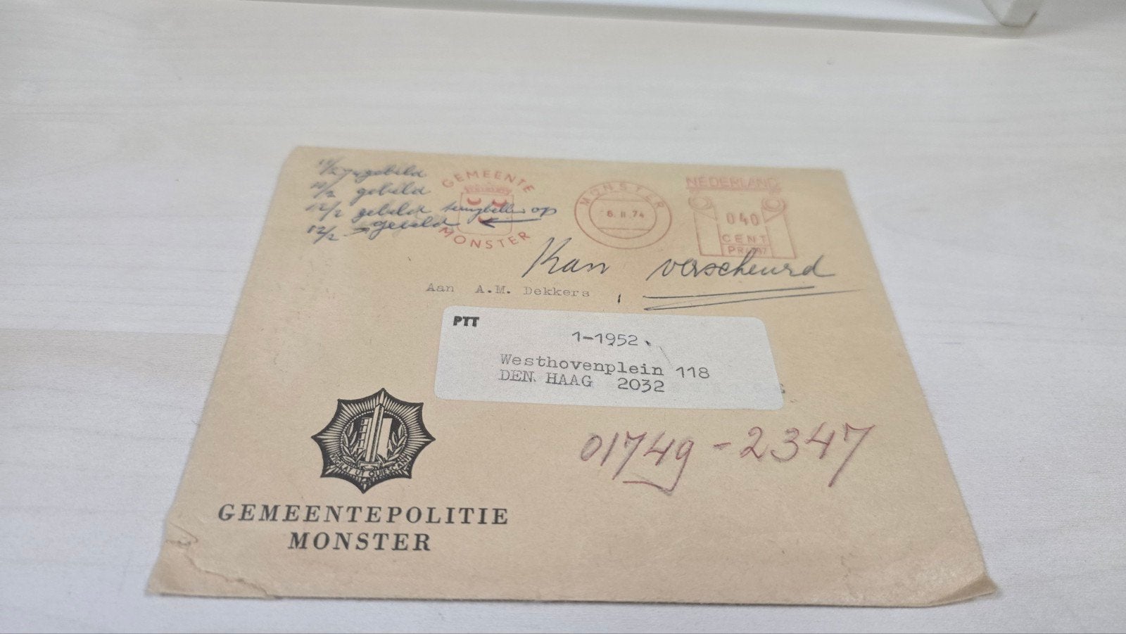 Oude verkeersovertreding brief Monster 1974, Boeken, Ophalen of Verzenden