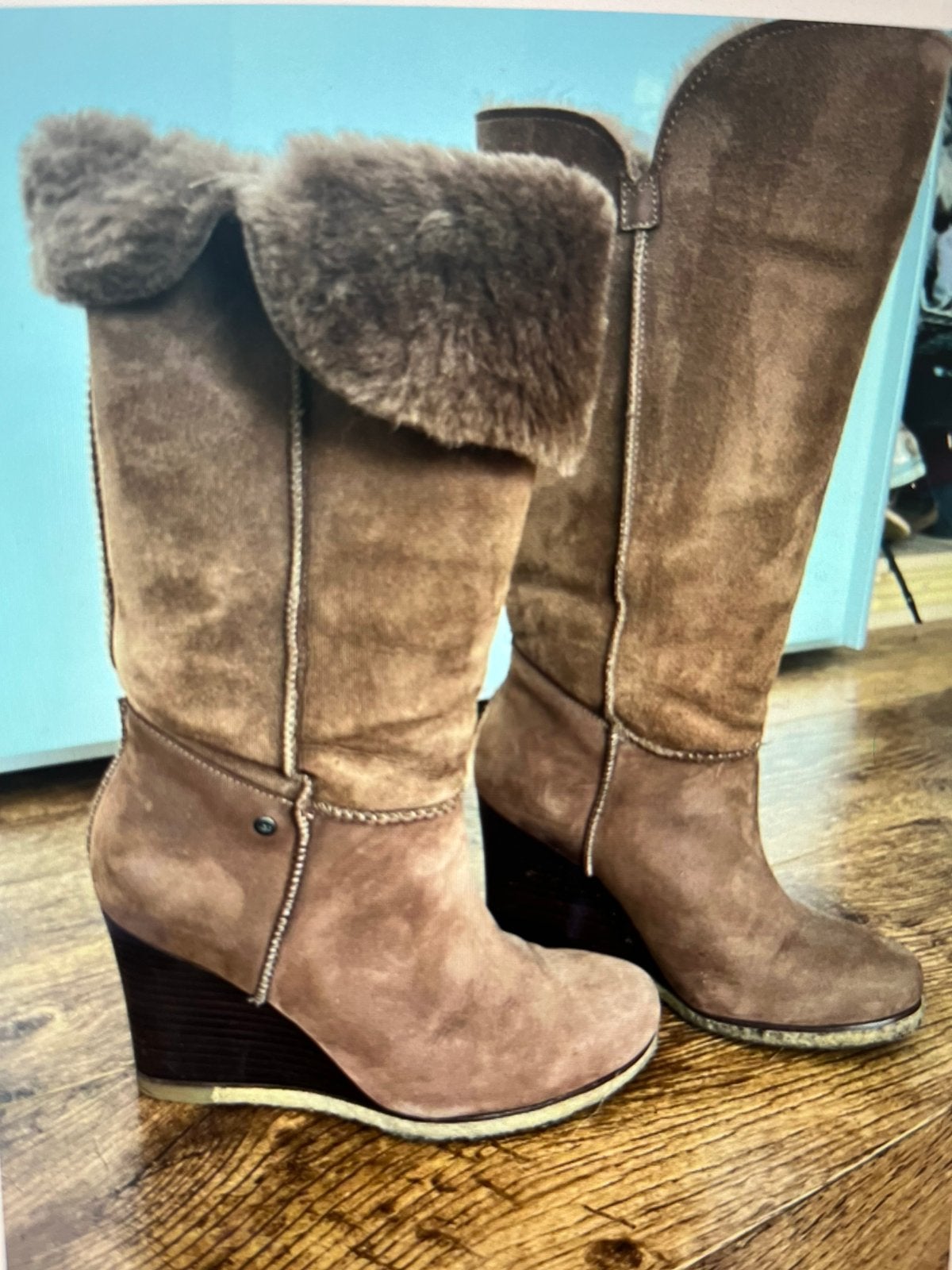 Prachtige suède laarzen Ugg sleehak, Ophalen of Verzenden, Zo goed als nieuw, Bruin, Hoge laarzen