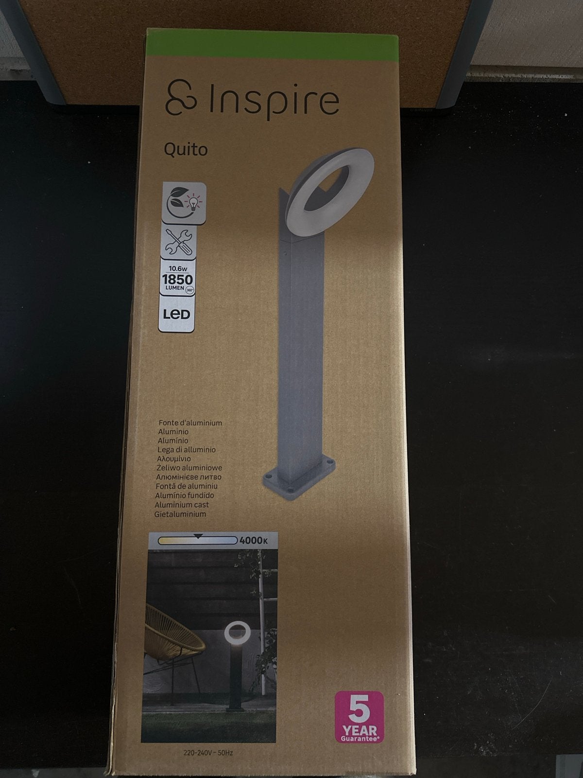 Nieuwe Inspire Quito LED buitenlamp - 10.6W, 4000K, Tuin en Terras, Ophalen of Verzenden, Netvoeding, ., Vloerlamp