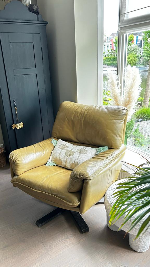 Vintage leren fauteuil van Leolux - Draaibaar en verstelbaar, Ophalen, Gebruikt, Bruin, Leer