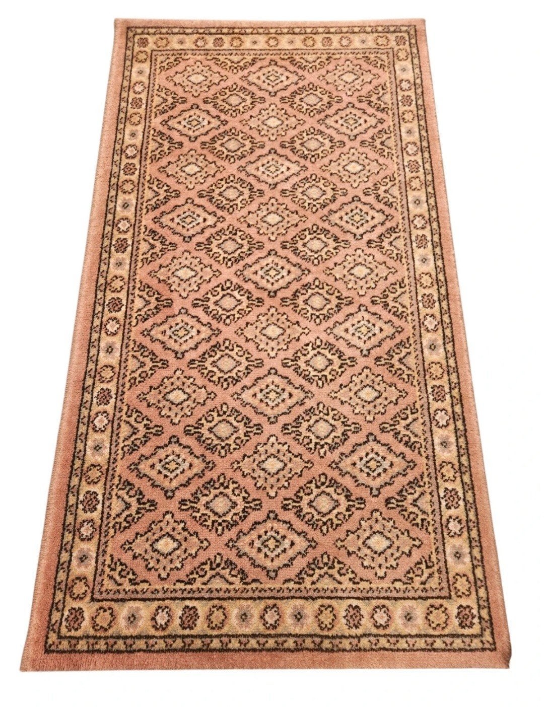 Vintage oosters wol vloerkleed soft pink geometric 60x108cm