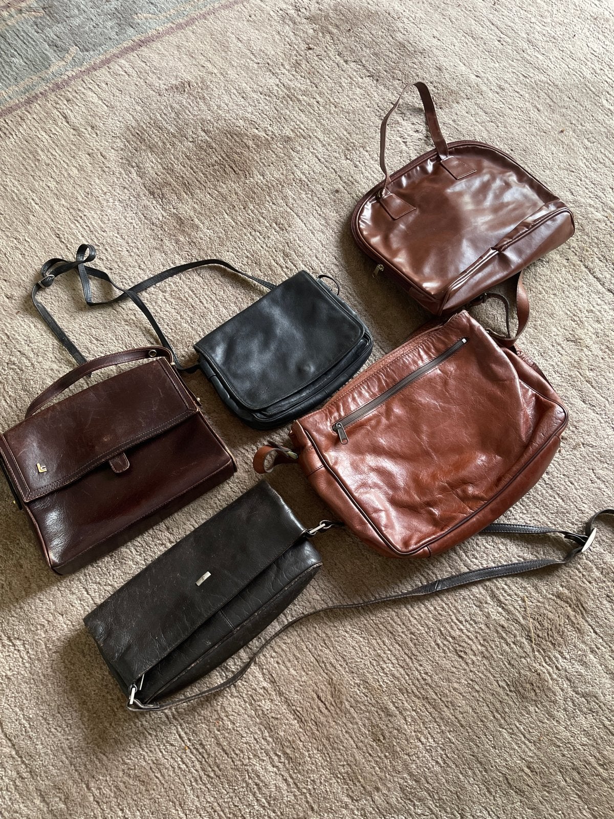 Partij van 4 vintage leren tassen - Handtassen & Schoudertas, Ophalen of Verzenden, Gebruikt, Bruin, Handtas