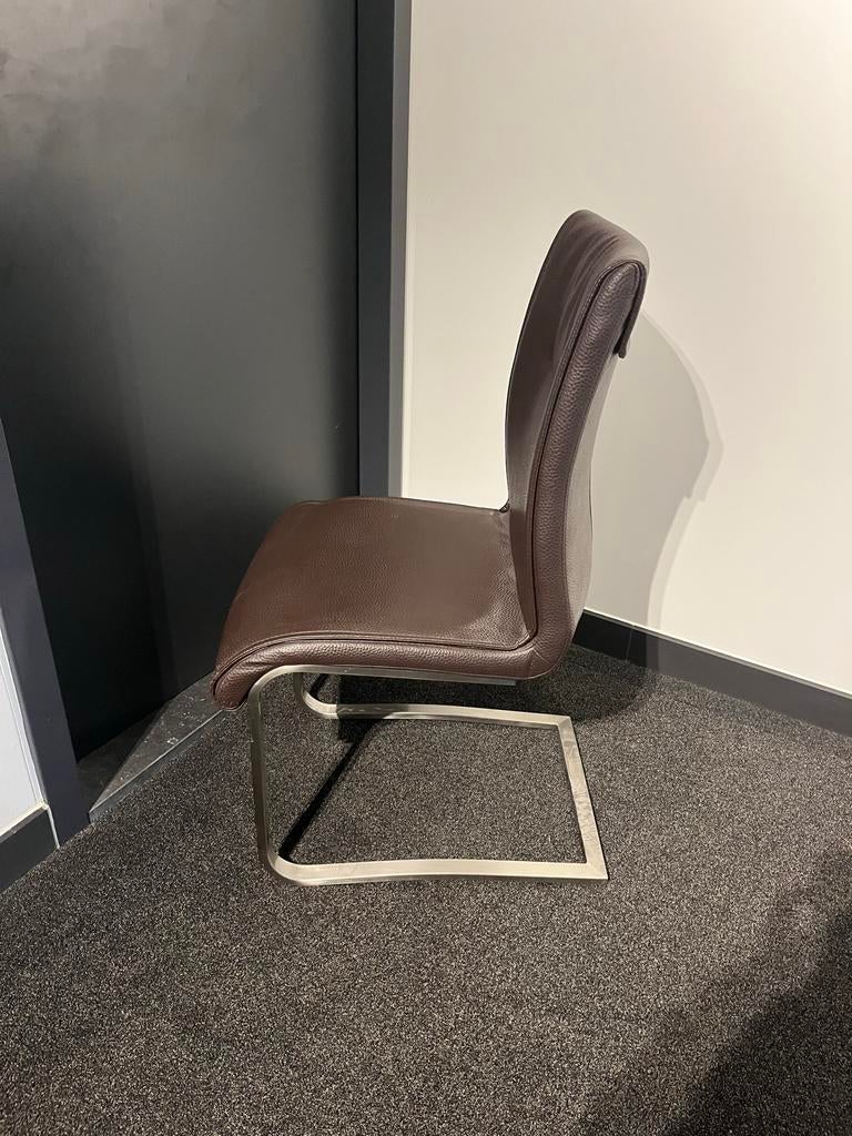 6 Bruine Leren Eetkamerstoelen met Sledeframe, Huis en Inrichting, Stoelen, Ophalen, Gebruikt, Bruin, Leer