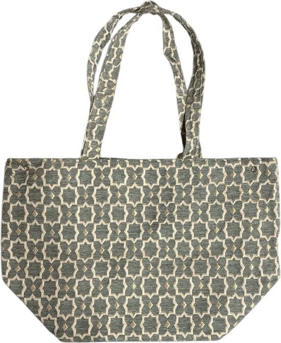 Handgemaakte Fluwelen XL Shopper met -  Grijs met RITS, Ophalen of Verzenden, Nieuw, Grijs, Schoudertasje