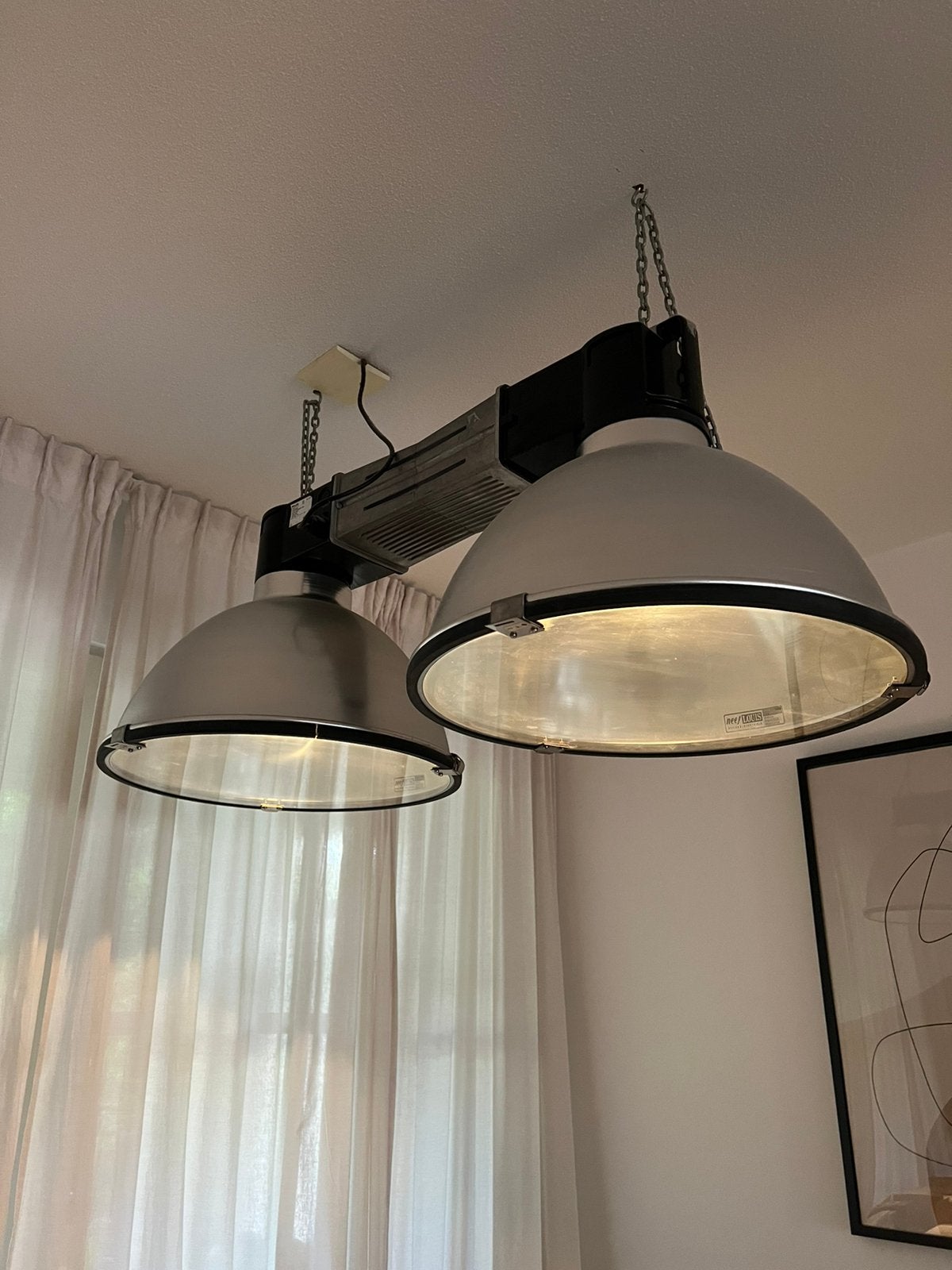 Originele Philips industriële dubbele hanglamp – zilver, Ophalen, Gebruikt, Metaal, Industrieel