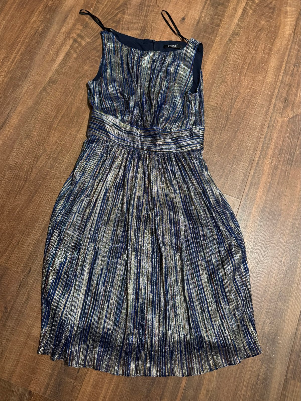 SWING glitterjurk (cocktail/feest) maat 40, blauw/goud, Maat 38/40 (M), Blauw, Ophalen of Verzenden, Zo goed als nieuw