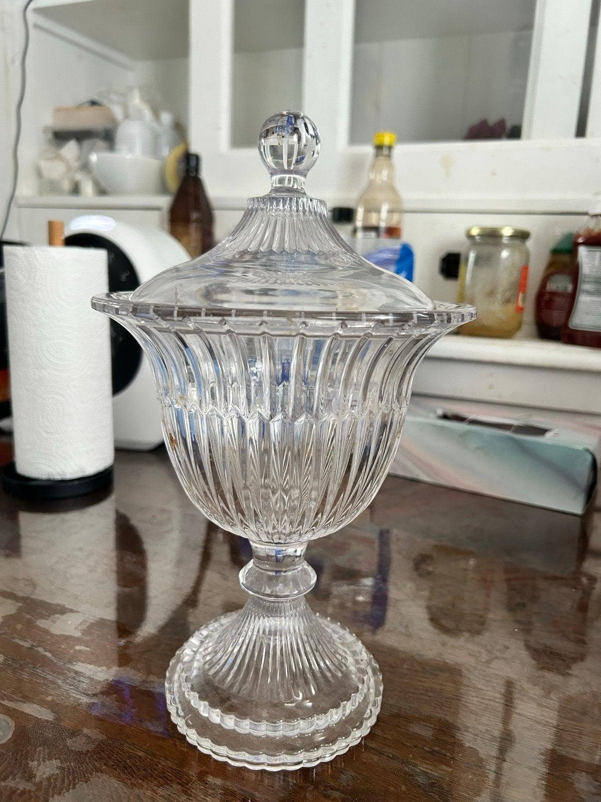 Antieke Glazen Bonbonnière met Deksel, Antiek en Kunst, Antiek | Glas en Kristal, Ophalen of Verzenden