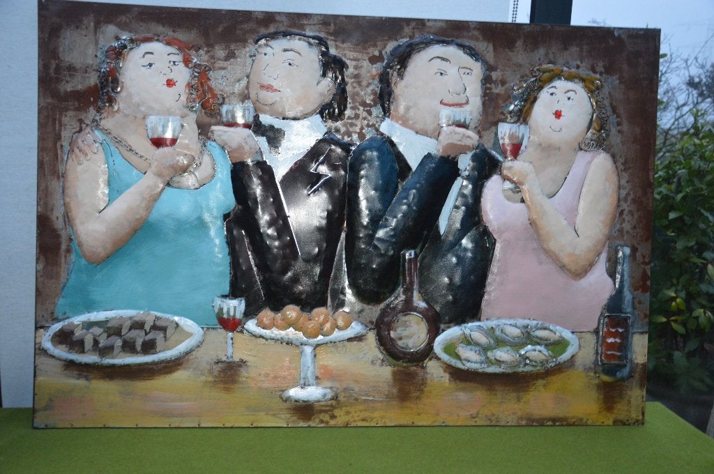 Nieuw! 3D Schilderij Metaal - Dikke Dames Diner 120cm x 80cm, Oorspronkelijke maker, Nieuw, Ophalen of Verzenden, Schilderij