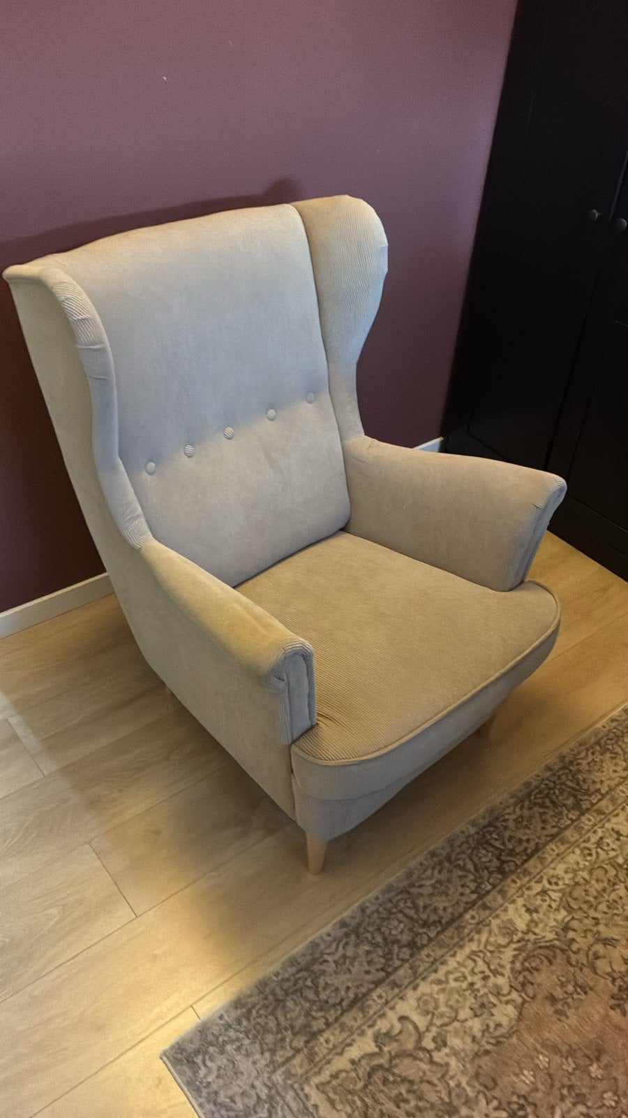 Ikea fauteuil Strandmon beige rib, nieuwstaat, Huis en Inrichting, Fauteuils, Ophalen, Zo goed als nieuw, 75 tot 100 cm, 50 tot 75 cm