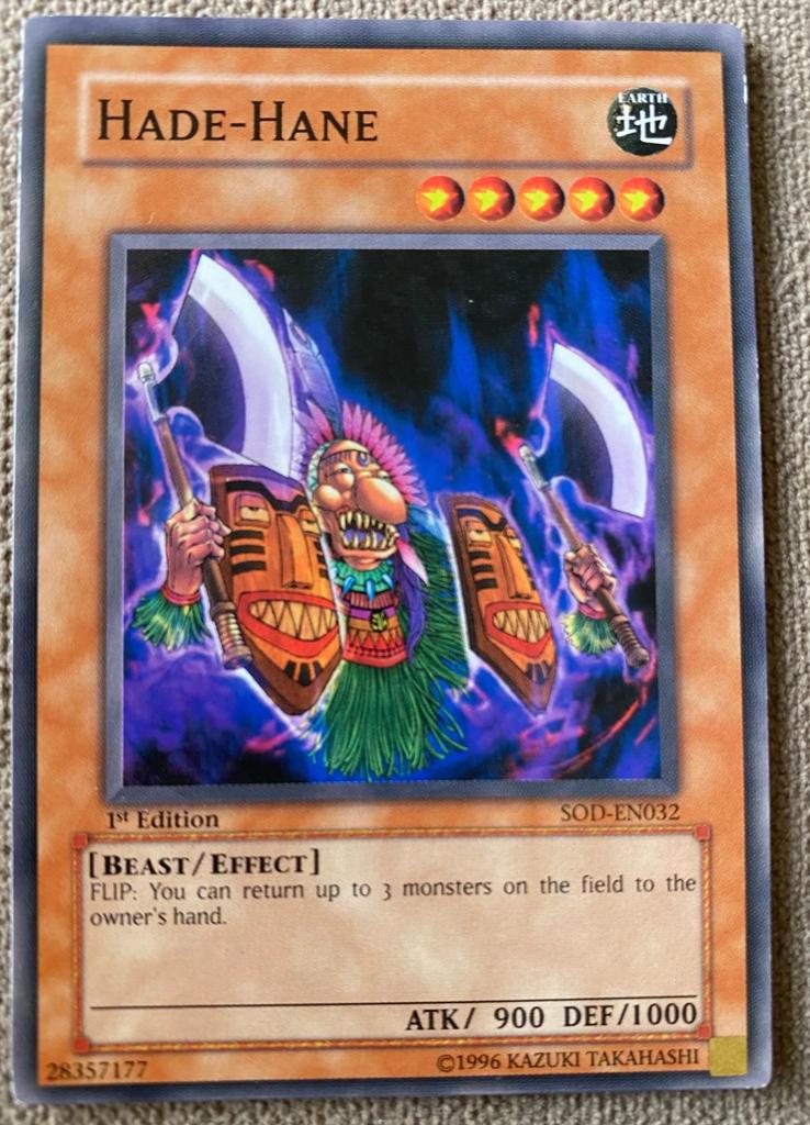 Yu-Gi-Oh! Hade-Hane SOD 1st Edition Old US Print !, Ophalen of Verzenden, Zo goed als nieuw, Losse kaart