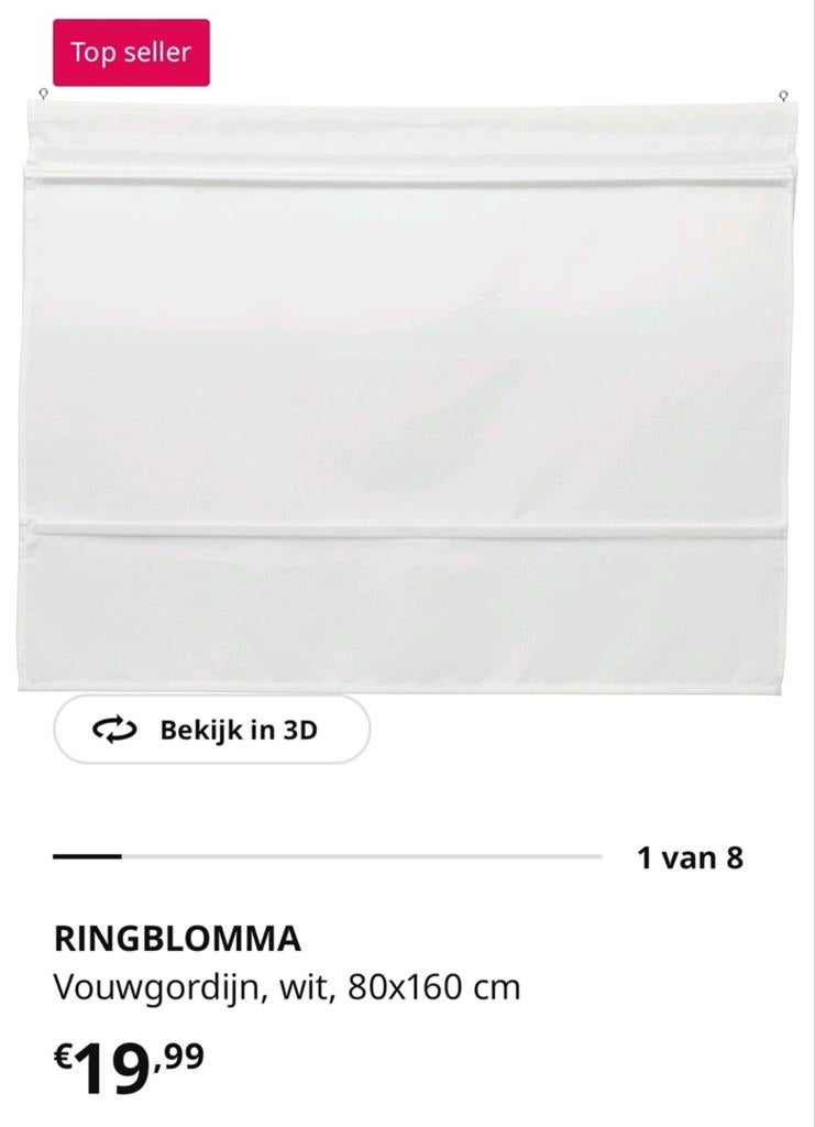RINGBLOMMA Vouwgordijn, wit, 80x160 cm, Huis en Inrichting, Modern, functioneel, Wit, Zo goed als nieuw, 150 tot 200 cm