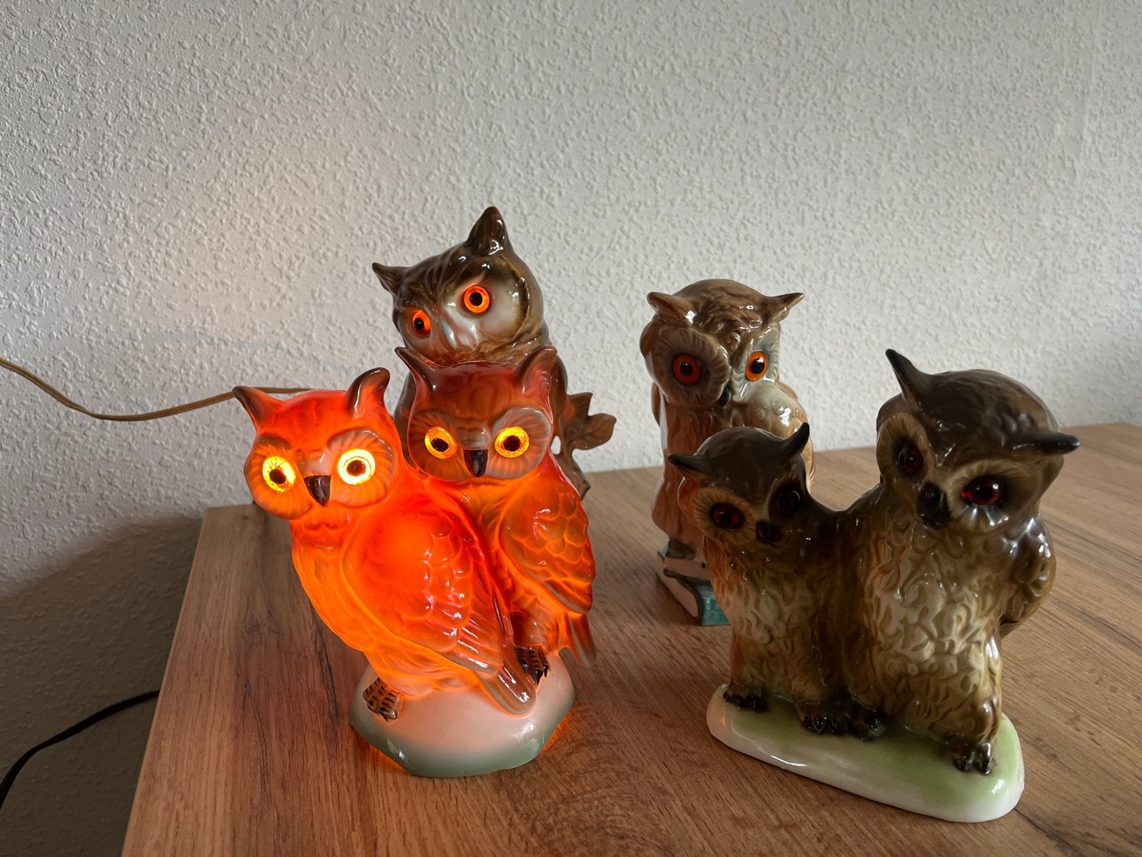 Echte porselein parfum uilen Set van 4, Vintage, Gebruikt, Ophalen of Verzenden, Bruin