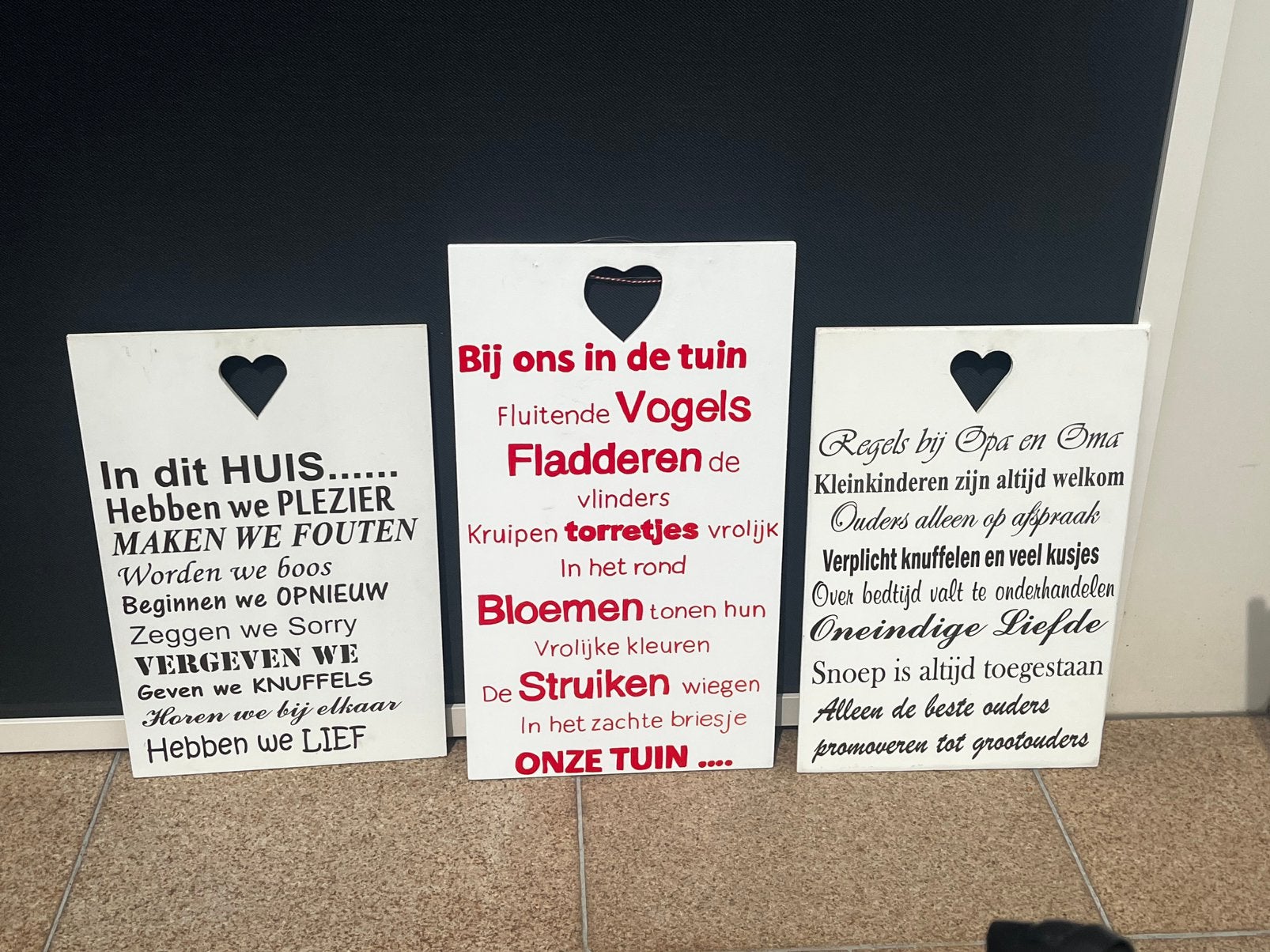 3 grote tekstboarden wit, Ophalen, Tekstbord, 40 cm, Zo goed als nieuw