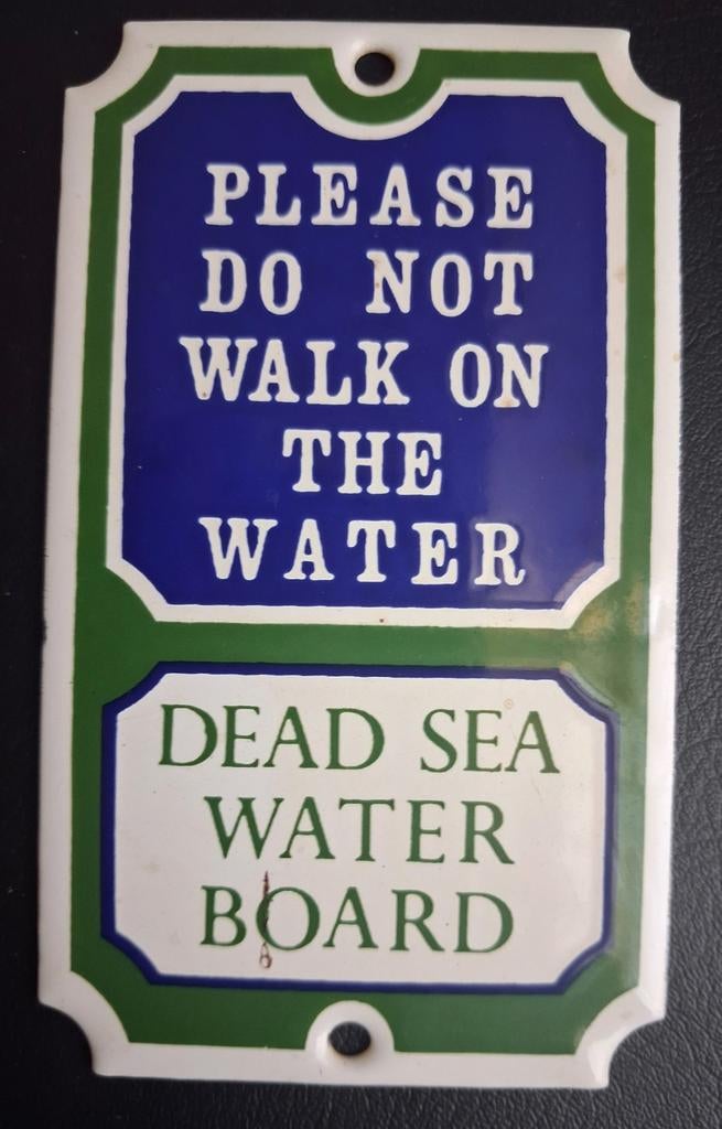 Vintage metalen emaille bordje Dead Sea Water, Verzamelen, Ophalen of Verzenden, Nieuw, Reclamebord