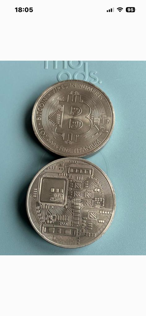 Bitcoin 1 OZ titanium. Te dik voor een capsule., Ophalen of Verzenden, Zilver