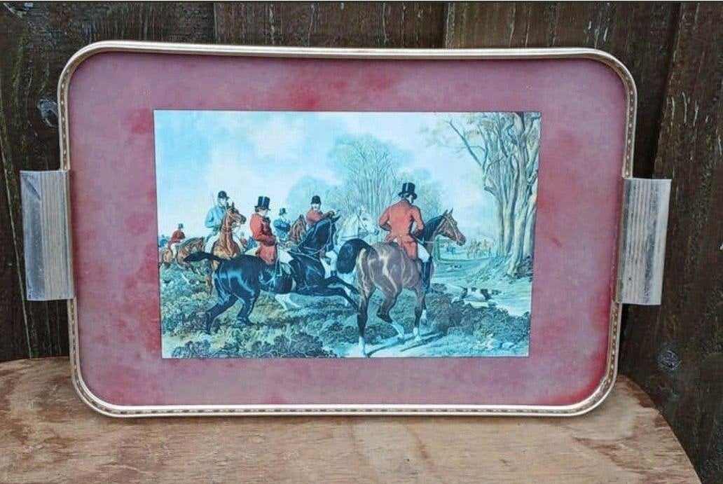 Vintage Dienblad met Jachttafereel, Gebruikt, Met afbeelding/tekst, Ophalen of Verzenden, Dienblad