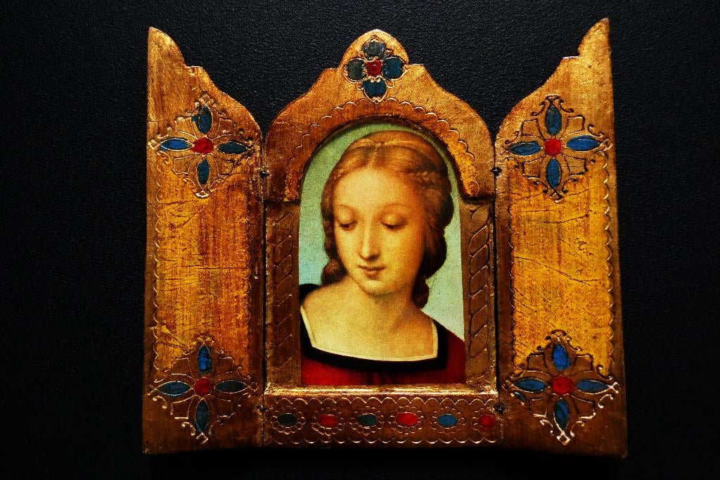 Goudverguld drieluik icoon Madonna del Cardellino Raffaello, Antiek en Kunst, Ophalen of Verzenden