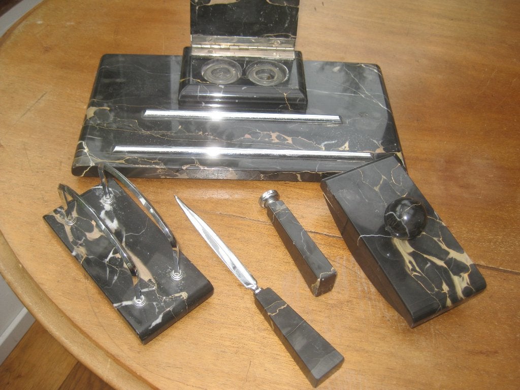 Vintage marmeren bureauset -, Antiek en Kunst, Ophalen of Verzenden