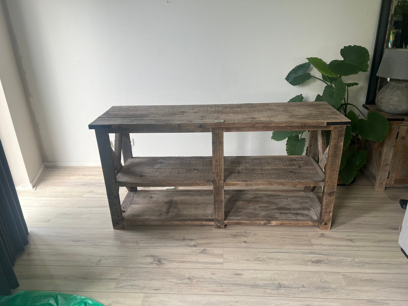 Plantentafel/ sidetable. Robuust steigerhout., Ophalen, Gebruikt, 150 tot 200 cm, Landelijk.