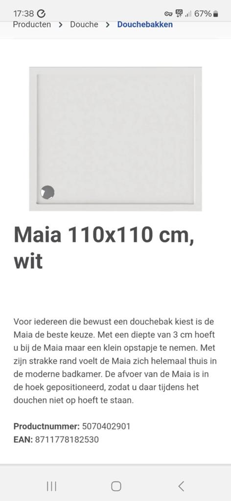 Douchebak wisa maia 110x110 wit nieuw in folie, Overige typen, Nieuw, Minder dan 100 cm, 25 tot 50 cm
