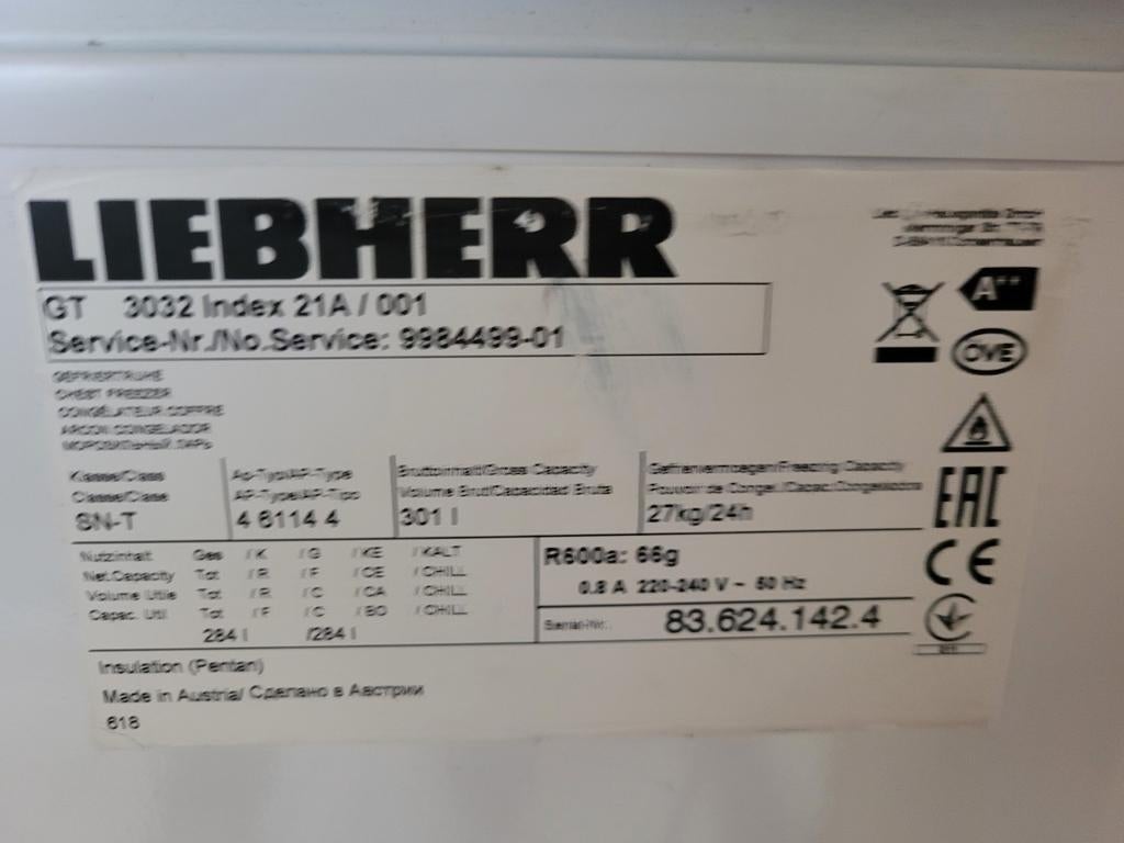 Liebherr GT 3032 Vrieskist - Wegens plaatsgebrek te koop, Witgoed en Apparatuur, Vrieskist, Gebruikt, Ophalen of Verzenden, Energieklasse A of zuiniger
