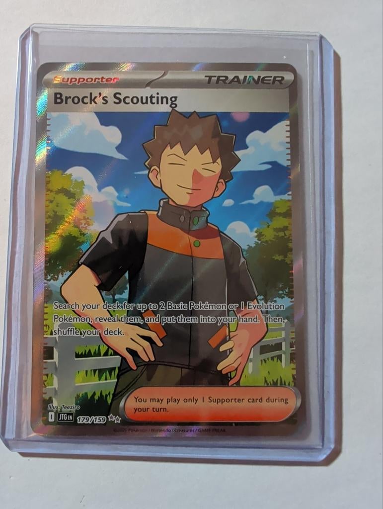 Pokémon TCG: Brock's Scouting Trainer Kaart (Full Art), Ophalen of Verzenden, Zo goed als nieuw, Losse kaart, Foil