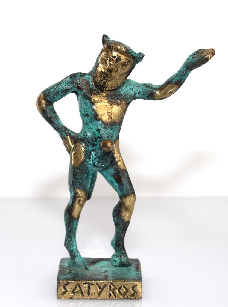 Schitterend Grieks Erotisch Bronzen Beeld Sater Faun Pan, Ophalen of Verzenden, Beeld, Europa, Gepatineerd