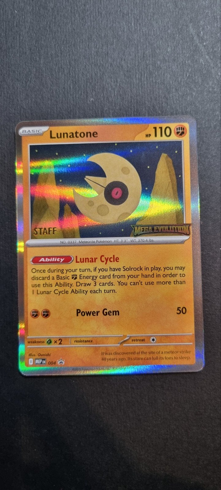 Lunatone STAFF Stamped MEP 004, Hobby en Vrije tijd, Verzamelkaartspellen | Pokémon, Ophalen of Verzenden, Zo goed als nieuw, Losse kaart