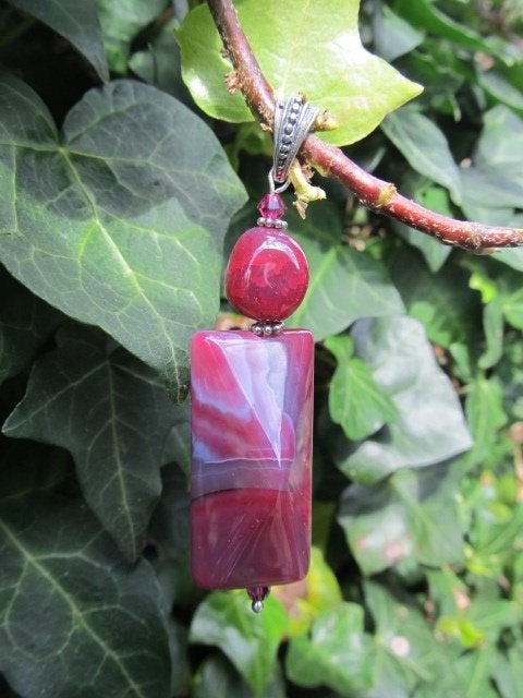 Hanger Pointy Pink agaat lang-nugget-swarovski zilver, Ophalen, Nieuw, Roze, Met edelsteen