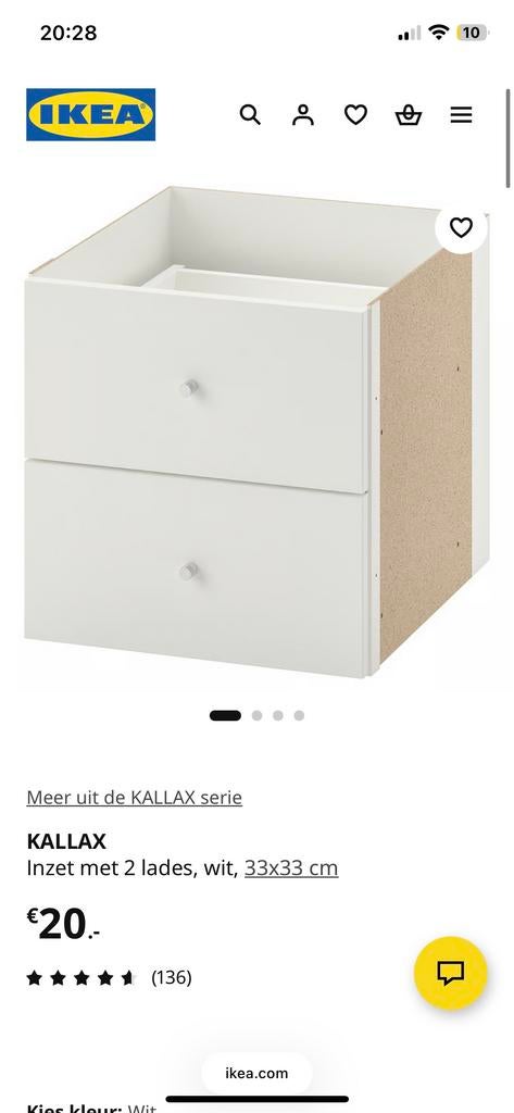 2x IKEA Kallax inzet met 2 lades, wit, nieuw in verpakking, Ophalen, Nieuw