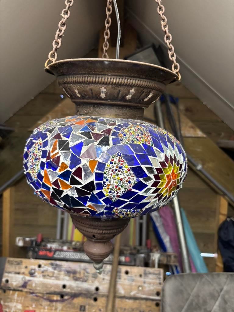 Marokkaanse mozaïek hanglamp., Ophalen, Gebruikt, Marokaans, Glas