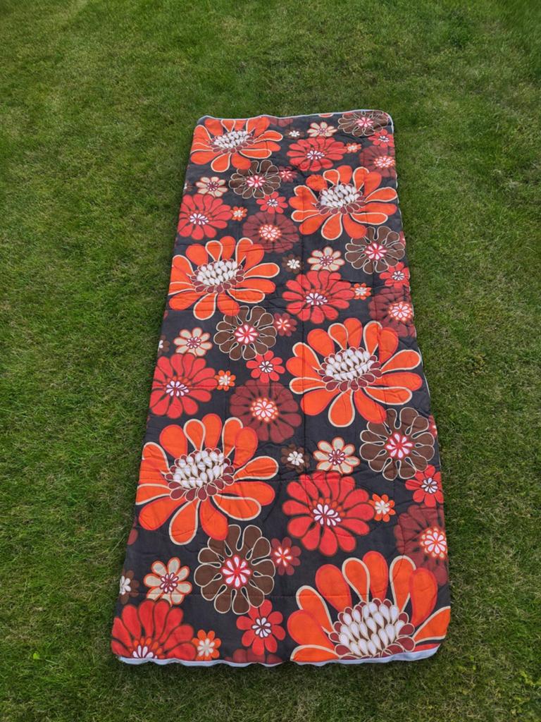 Vintage bloemenprint slaapzak deken oranje jaren 70 bruin, Ophalen of Verzenden, Gebruikt