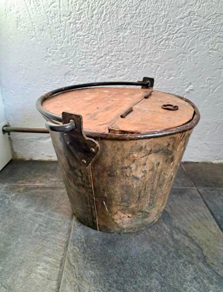 Brocante oude vintage kolenemmer, houten deksel, Ophalen of Verzenden, Zo goed als nieuw, Hout