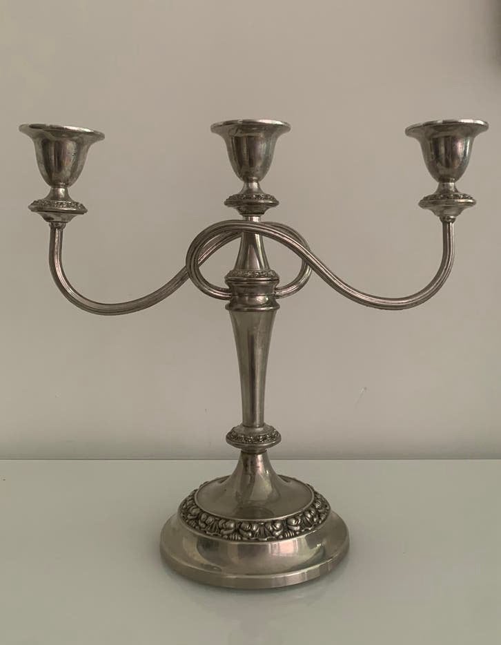 Midcentury Ianthe kandelaar, Engels, driearmig, Ophalen