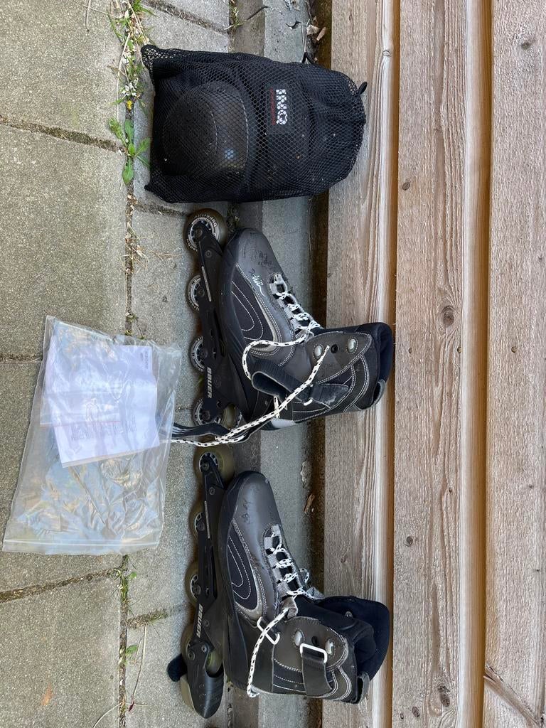 Bauer inline skates met bescherming -  42.5, Ophalen, Gebruikt, Bauer, Inline skates 4 wielen