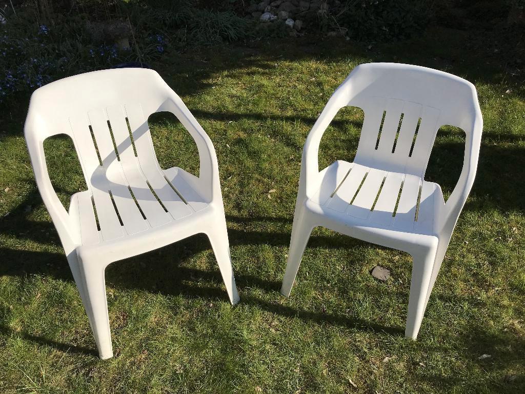 Kunststof tuinstoelen (2 stuks), Ophalen, Gebruikt, Kunststof, Stapelbaar