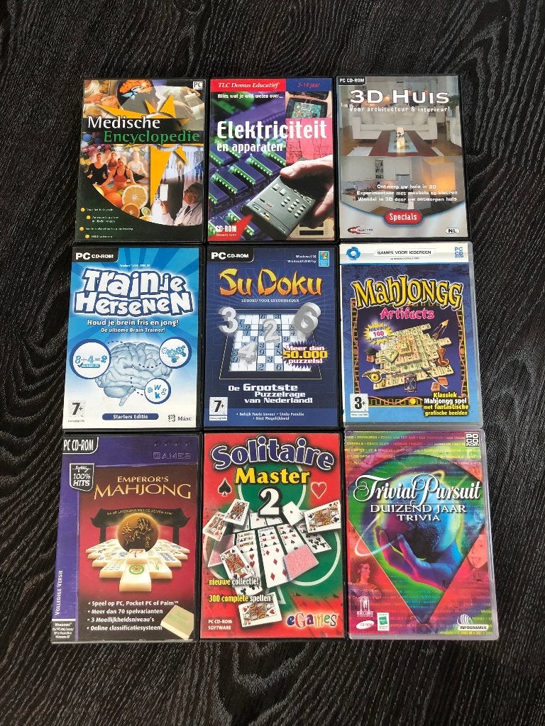 PC CD-ROM Games - o.a. Mahjong Spellen, Puzzel en Educatief, Gebruikt, 1 speler, Eén computer