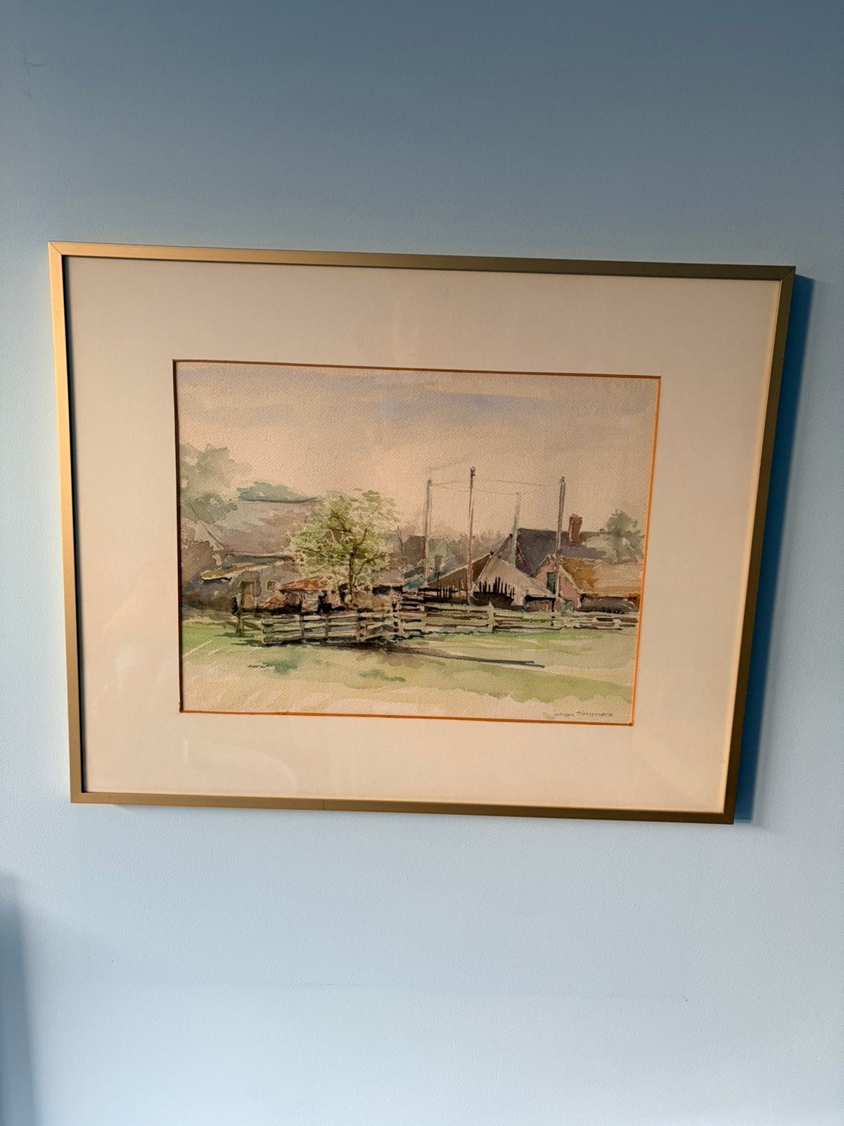 Aquarel Johan Timmers - Landschap 51x41cm, Antiek en Kunst, Ophalen, Gesigneerd, Landschap, Aquarel