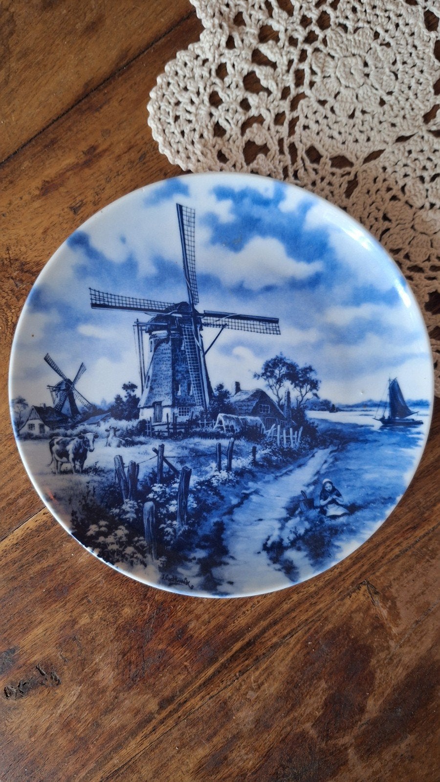 Delfts Blauw Wandbord Molenlandschap - Handgedecoreerd, Ophalen of Verzenden
