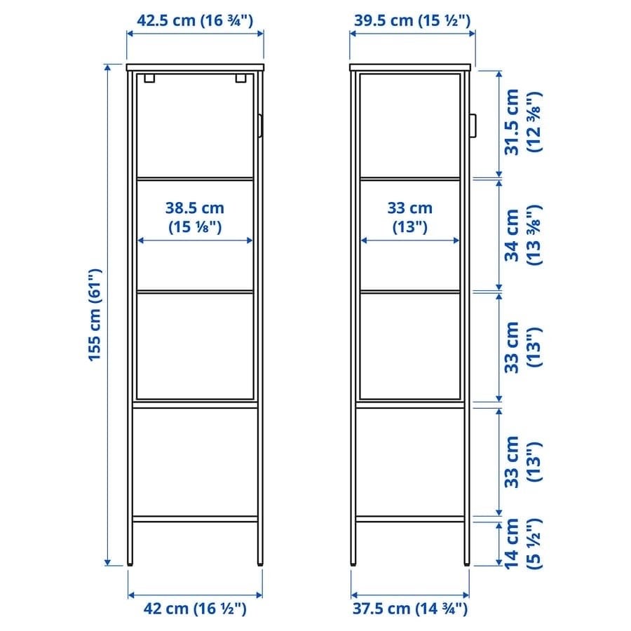 IKEA DETOLF Vitrinekast - Zwart/Glas, Ophalen, Minder dan 50 cm, 150 tot 200 cm, 25 tot 50 cm