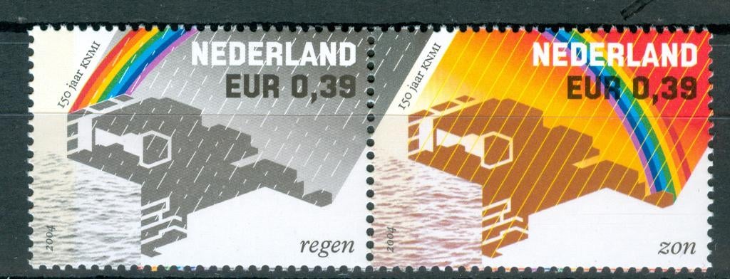 Ned. NVPH 2248-2249 150 jaar KNMI. 2004, Postzegels en Munten, Ophalen of Verzenden, Na 1940, Postfris