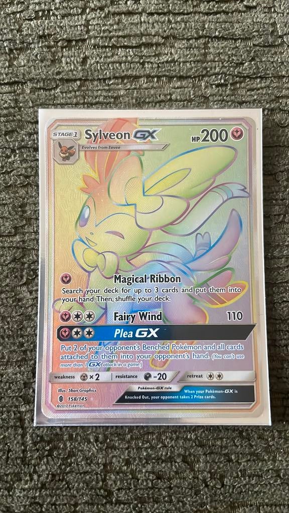 Sylveon GX Rainbow 158/145 pokemonkaart, Ophalen of Verzenden, Nieuw, Losse kaart