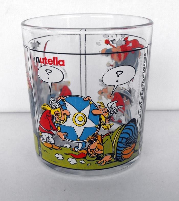 Asterix en Obelix GLAS Nutella met Hoofdman die kwaad is, Verzamelen, Stripfiguren, Zo goed als nieuw, Gebruiksvoorwerp, Asterix en Obelix